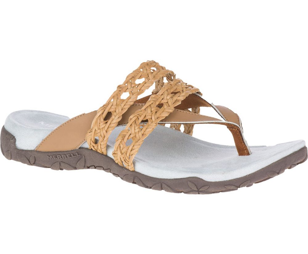 Merrell Sandals Brown/White - Terran Braid Thong - Womens 46VXLOFCH